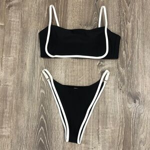 NWT Colloyes Black Contrast Trim Bandeau Bikini Set High Cut Size M